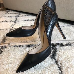 Black Leather Pointed Toe Pumps by Louise et Cie